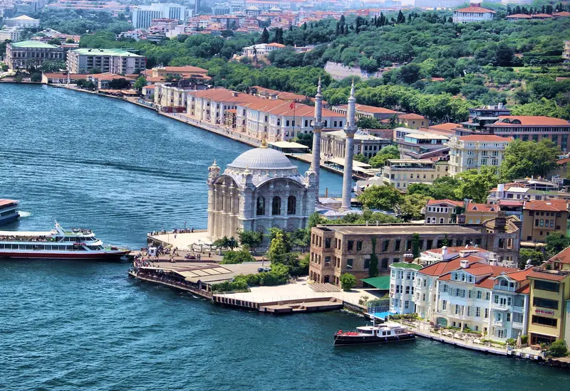 Ortaköy waterfront and mosque from above, Bosphorus, Istanbul (photo: Ank Kumar / Wikimedia Commons, CC BY-SA 4.0)